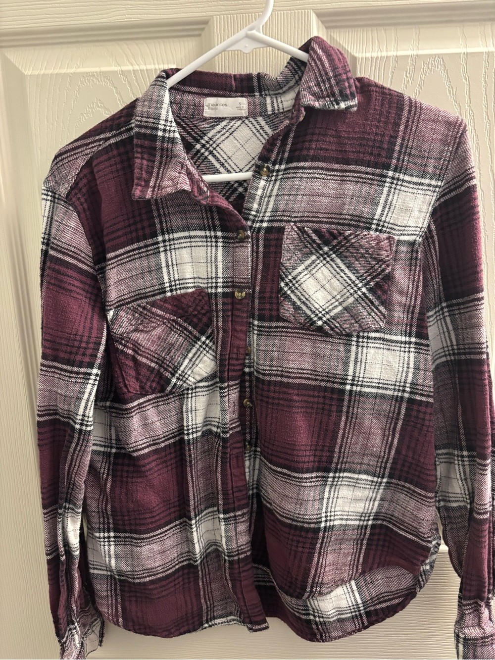 Plaid Button-Front Shirt - Burgundy White